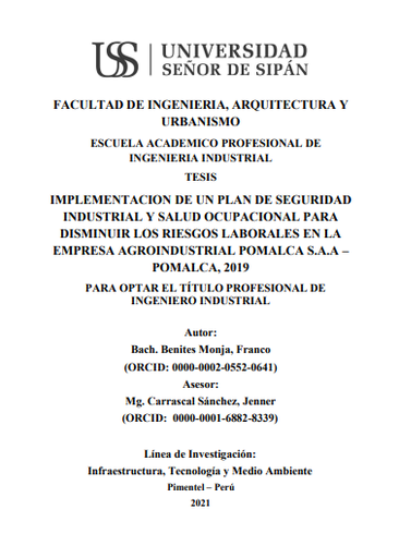 Implementación de un plan de seguridad industrial y salud ocupacional para disminuir