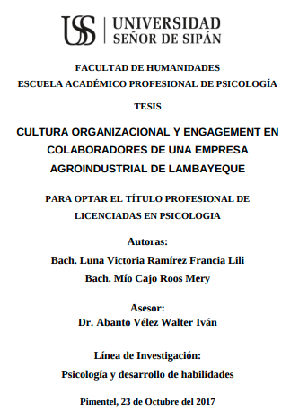 Cultura organizacional y Engagement en colaboradores de una empresa agroindustrial de Lambayeque