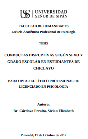 Conductas disruptivas según sexo y grado escolar en estudiantes de Chiclayo