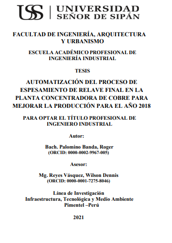 Automatización del proceso de espesamiento de relave final en la planta concentradora de cobre para mejorar la producción