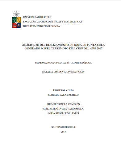 Análisis 3D del deslizamiento de roca de Punta Cola generado por el terremoto de Aysén del año 2007