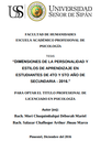 Dimensiones de la personalidad y estilos de aprendizaje en estudiantes de 4to Y 5to Año de Secundaria - 2016