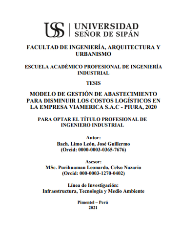 Modelo de gestión de abastecimiento para disminuir los costos logísticos en la empresa Viamerica S.A.C - Piura, 2020