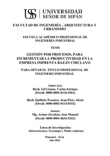 Gestión por procesos, para incrementar la productividad en la empresa imprenta Bazán Chiclayo