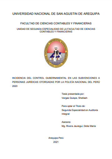 Incidencia del control gubernamental en las subvenciones a personas jurídicas otorgadas por la policía nacional del Perú 2020