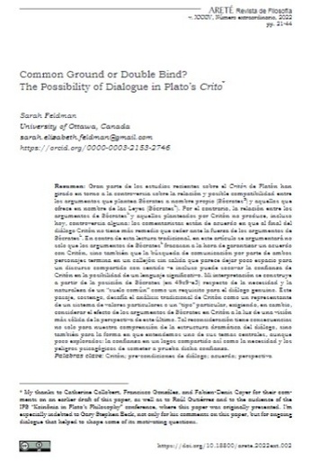 Common Ground or Double Bind? The Possibility of Dialogue in Plato's Crito