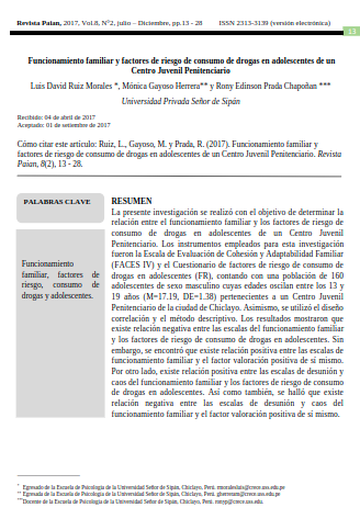 Funcionamiento familiar y factores de riesgo de consumo de drogas en adolescentes de un Centro Juvenil Penitenciario