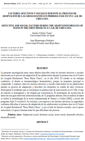 FACTORES AFECTIVOS Y SOCIALES DURANTE EL PROCESO DE ADAPTACIÓN DE LAS ADOLESCENTES EN PRIMERA FASE EN UN C.A.R. DE CHICLAYO.