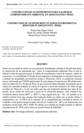 CONSTRUCCIÓN DE UN INSTRUMENTO PARA VALORAR EL COMPORTAMIENTO AMBIENTAL EN ADOLESCENTES- PIURA