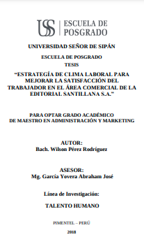 Estrategia de clima laboral para mejorar la satisfacción del trabajador en el área comercial de la editorial Santillana S.A.