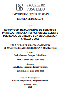 Estrategia de marketing de servicios para lograr la satisfacción del cliente del Banco de Crédito BCP en la agencia Chiclayo 2016