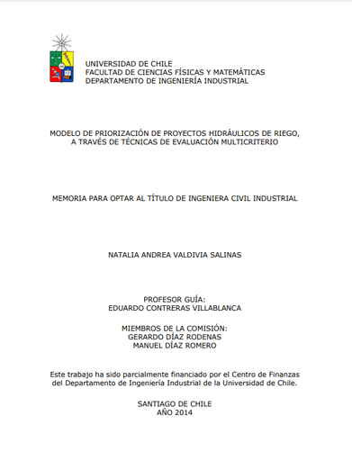 Modelo de priorización de proyectos hidráulicos de riego, a través de técnicas de evaluación multicriterio