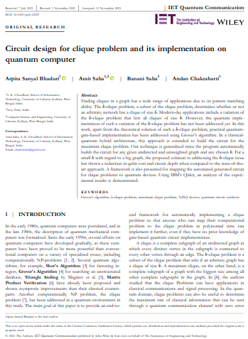 Circuit design for clique problem and its implementation on quantum computer