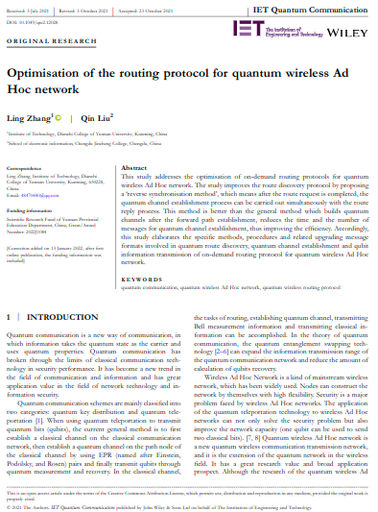 Optimisation of the routing protocol for quantum wireless Ad Hoc network