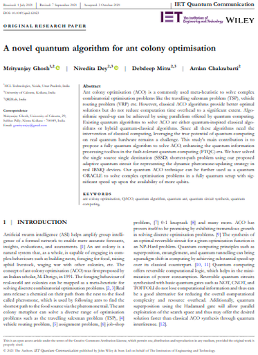 A novel quantum algorithm for ant colony optimisation