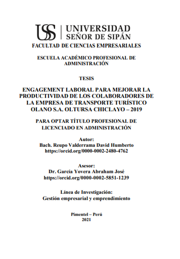 Engagement laboral para mejorar la productividad de los colaboradores de la empresa de transporte turístico Olano S.A.