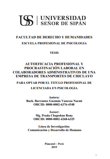 Autoeficacia profesional y procrastinación laboral en colaboradores administrativos de una empresa de transportes de Chiclayo