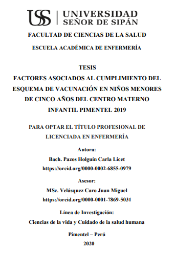 Factores asociados al cumplimiento del esquema de vacunación en niños menores de cinco años del centro materno infantil Pimentel