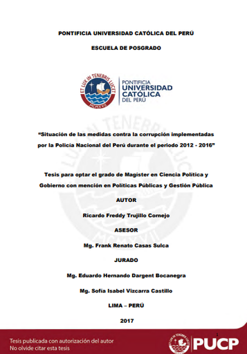 Situación de las medidas contra la corrupción implementadas por la Policía Nacional del Perú durante el periodo 2012 - 2016