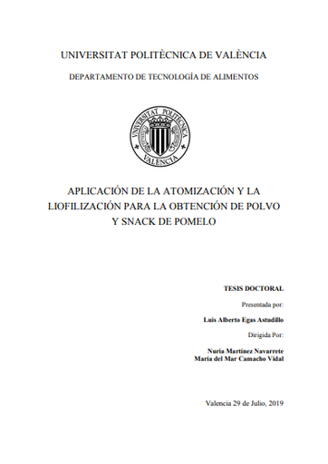 Aplicación de la atomización y la liofilización para la obtención de polvo y snack de pomelo