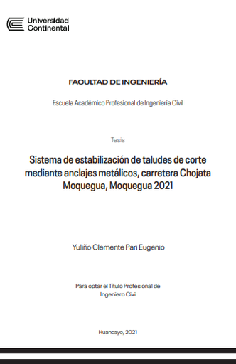 Sistema de estabilización de taludes de corte mediante anclajes metálicos, carretera Chojata –Moquegua, Moquegua 2021