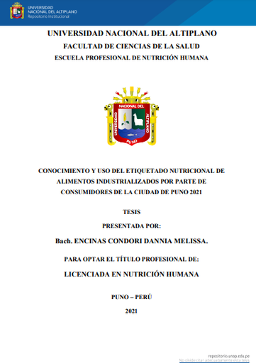 Conocimiento y uso del etiquetado nutricional de alimentos industrializados por parte de consumidores de la ciudad de Puno 2021