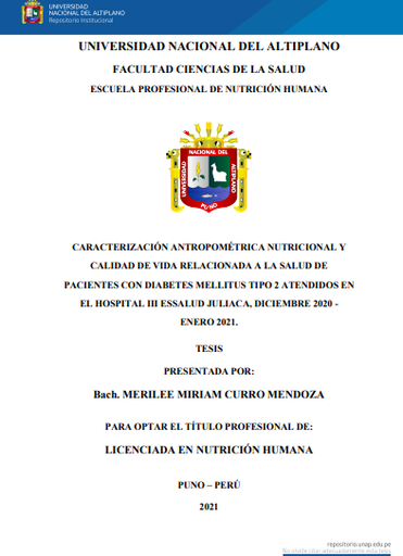 Caracterización antropométrica nutricional y calidad de vida relacionada a la salud de pacientes con diabetes mellitus tipo 2 atendidos en el Hospital III EsSalud Juliaca, diciembre 2020 - enero 2021