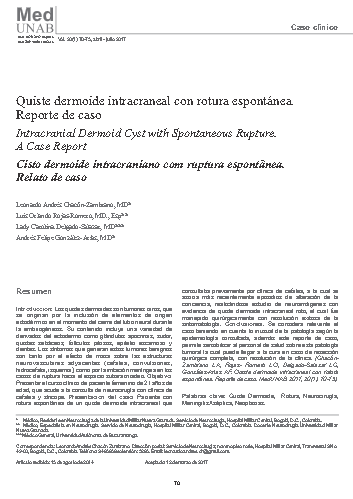 Quiste dermoide intracraneal con rotura espontánea. Reporte de caso