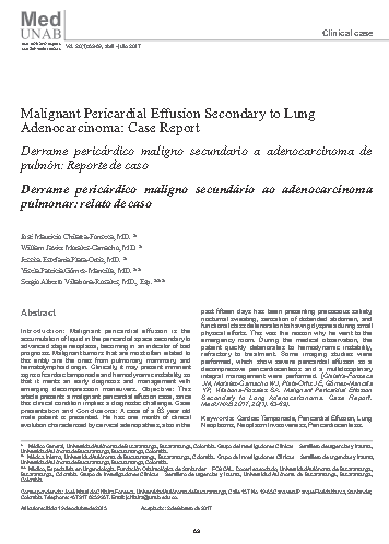 Derrame pericárdico maligno secundario a adenocarcinoma de pulmón: Reporte de caso