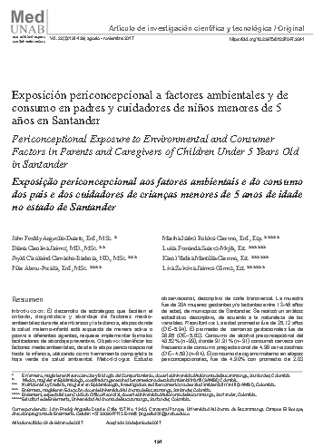 Exposición periconcepcional a factores ambientales y de consumo en padres y cuidadores de niños menores de 5 años en Santander