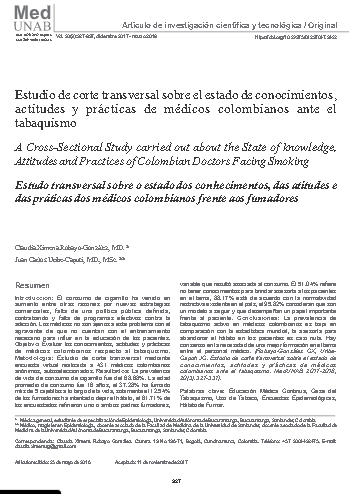 Estudio de corte transversal sobre el estado de conocimientos, actitudes y prácticas de médicos colombianos ante el tabaquismo