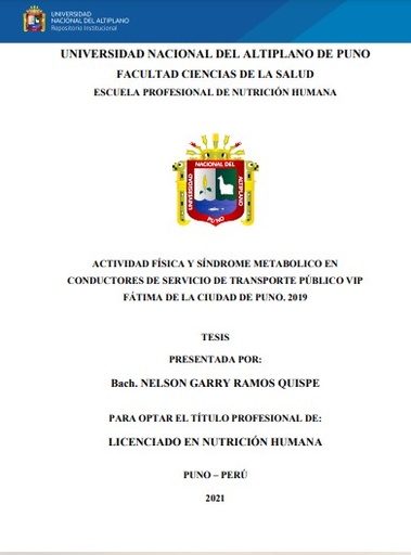 Actividad física y síndrome metabolico en conductores de servicio de transporte público Vip Fátima de la ciudad de Puno. 2019