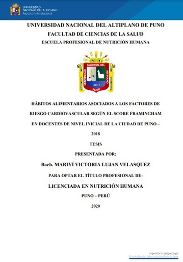 Hábitos alimentarios asociados a los factores de riesgo cardiovascular según el Score Framingham en docentes de nivel inicial de la ciudad de Puno - 2018