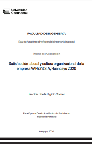 Satisfacción laboral y cultura organizacional de la empresa VANZYS S.A, Huancayo 2020