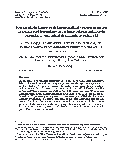 Prevalencia de trastornos de la personalidad y su asociación con la recaída post-tratamiento en pacientes policonsumidores de sustancias en una unidad de tratamiento residencial