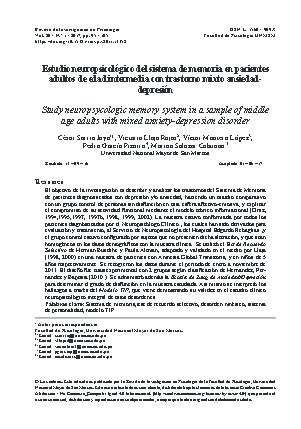 Estudio neuropsicológigo del sistema de memoria en pacientes adultos de edad intermedia con trastorno mixto ansiedad-depresión