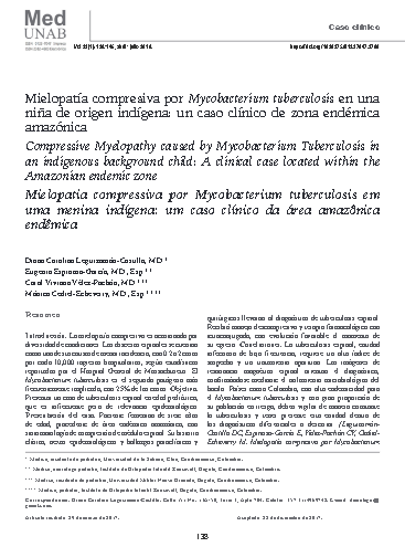 Mielopatía compresiva por Mycobacterium tuberculosis en una niña de origen indígena