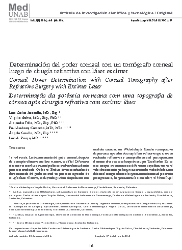 Determinación del poder corneal con un tomógrafo corneal luego de cirugía refractiva con láser excimer