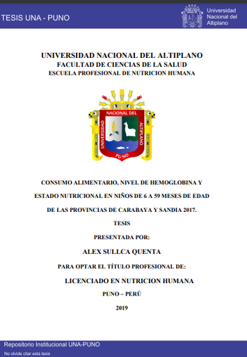 Consumo alimentario, nivel de hemoglobina y estado nutricional en niños de 6 – 59 meses de edad de las Provincias de Carabaya y Sandia 2017