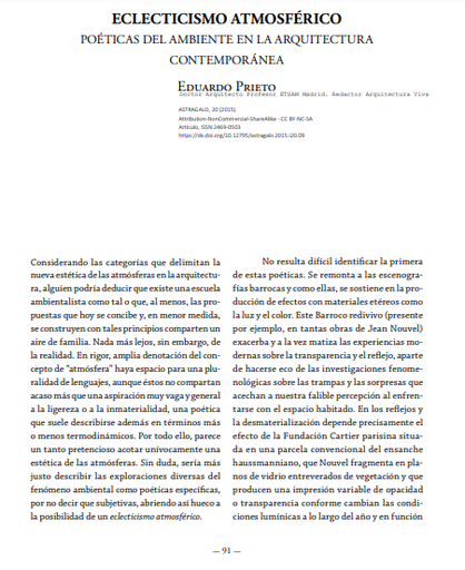 Eclecticismo atmosférico: poéticas del ambiente en la arquitectura contemporánea