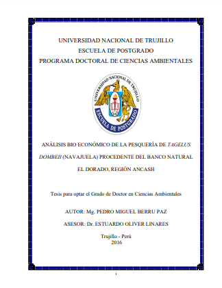 Análisis bio económico de la pesquería de tagelus dombeii (navajuela) procedente del banco natural el dorado, región ancash
