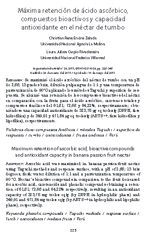 Máxima retención de ácido ascórbico, compuestos bioactivos y capacidad antioxidante en el néctar de tumbo