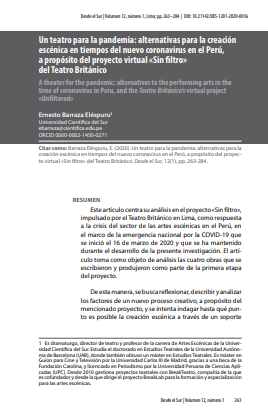 Un teatro para la pandemia: alternativas para la creación escénica en tiempos del nuevo coronavirus en el Perú, a propósito del proyecto virtual «Sin filtro» del Teatro Británico