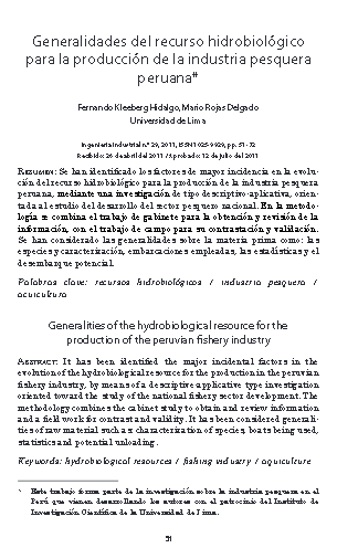 Generalidades del recurso hidrobiológico para la producción de la industria pesquera peruana