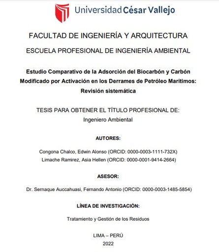 Estudio comparativo de la adsorción del biocarbón y carbón modificado por activación en los derrames de petróleo marítimos: revisión sistemática