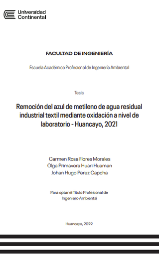 Remoción del azul de metileno de agua residual industrial textil mediante oxidación a nivel de laboratorio - Huancayo, 2021