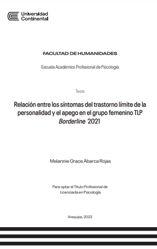 Relación entre los síntomas del trastorno límite de la personalidad y el apego en el grupo femenino TLP Borderline Borderline 2021