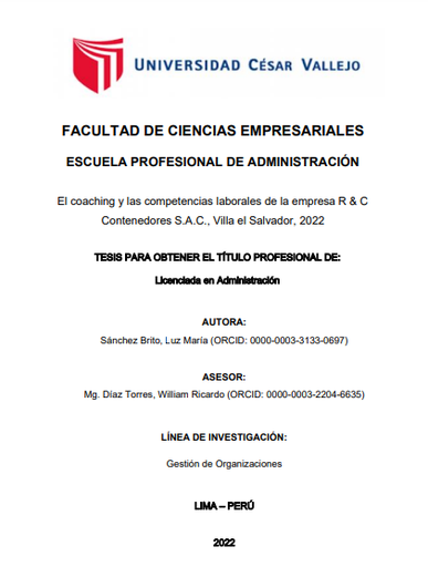 El coaching y las competencias laborales de la empresa R &amp; C Contenedores S.A.C., Villa el Salvador, 2022