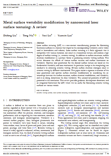 Metal surface wettability modification by nanosecond laser surface texturing: A review