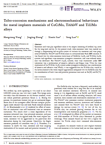 Tribo-corrosion mechanisms and electromechanical behaviours for metal implants materials of CoCrMo, Ti6Al4V and Ti15Mo alloys
